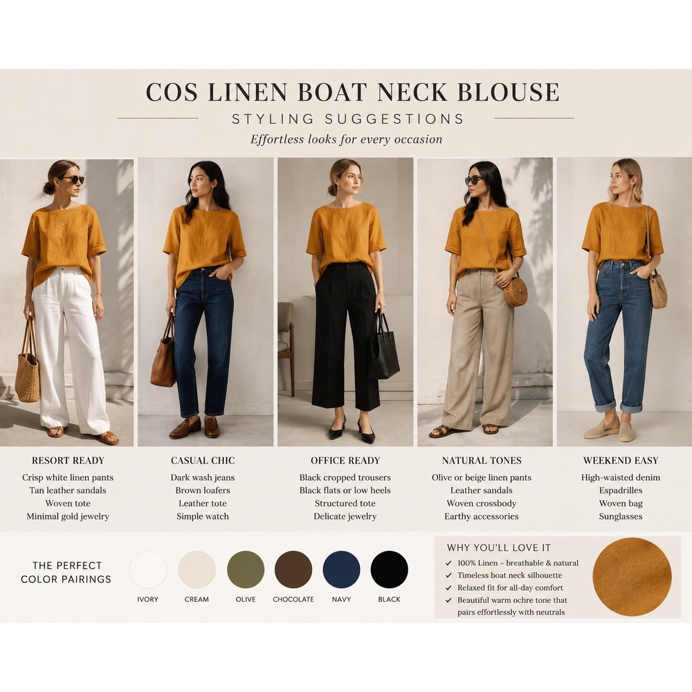 COS Boat Neck Blouse Hemp Top